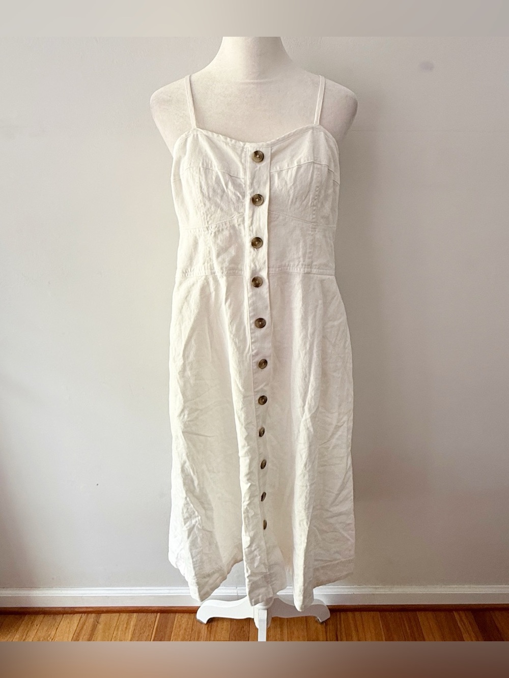 Universal Thread Women Linen Blend Button Down Midi Dress Medium Coastal Resort